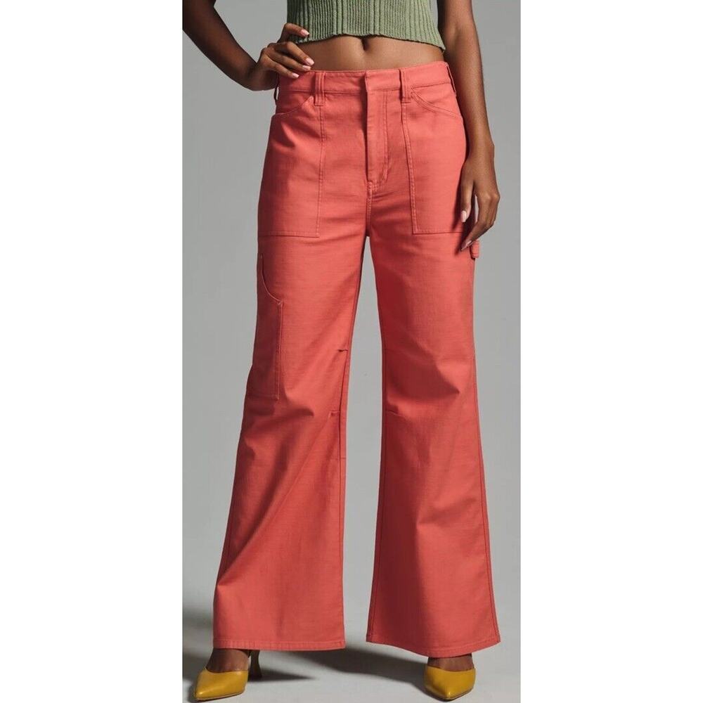 Pilcro Painted Puddle Flare Cargo Pants Womens Size 28 Burnt Orange Boho - Picture 2 of 14